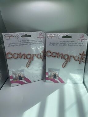 Set of 2 Rose Gold "Congrats" Air-Filled Letter Balloon Decoration